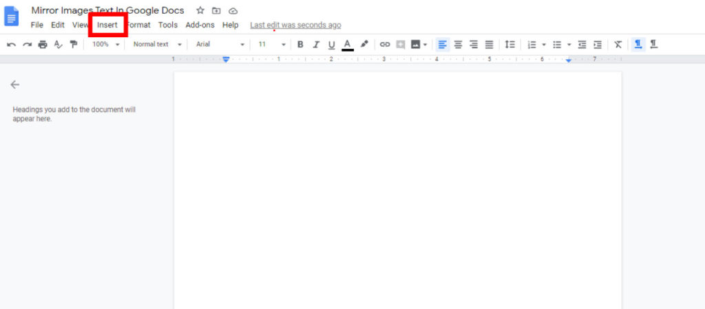 Mirror image text in google docs